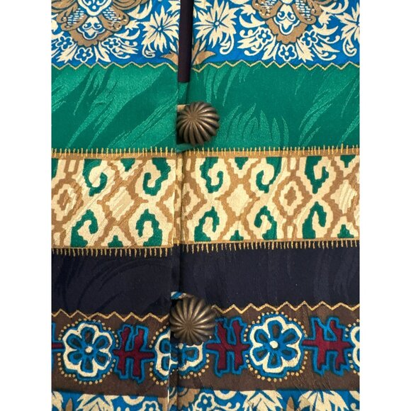 Talbots 100% Silk XL Striped Tapestry Long-Sleeve Jacket Green Blue Vintage 90s - Picture 5 of 6